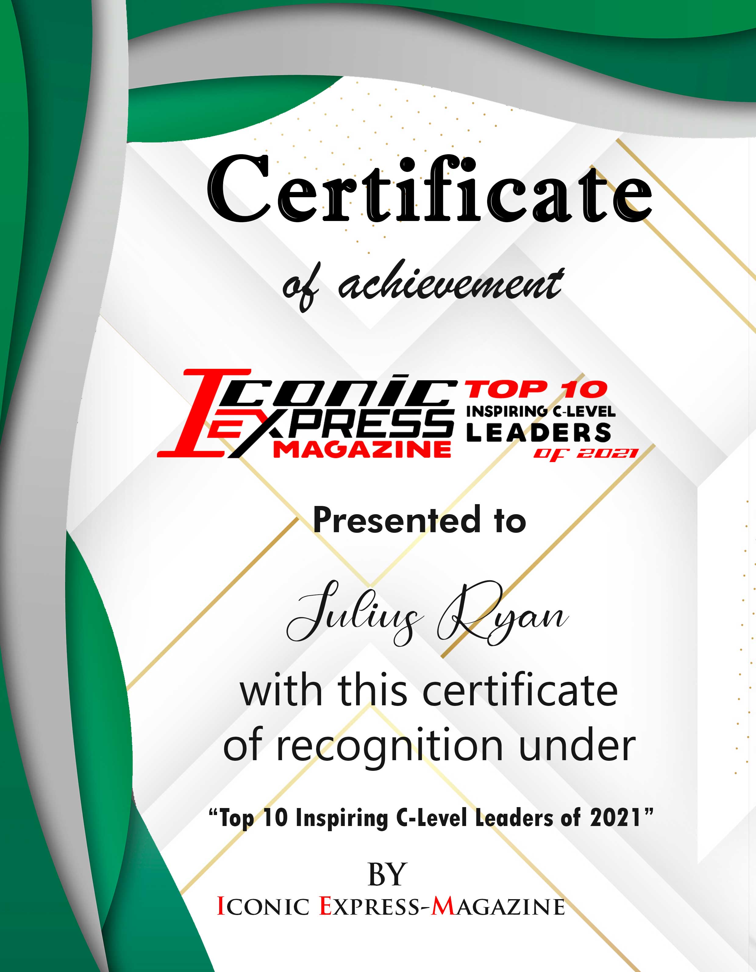 Julius Ryan, Chief Executive Officer & Business Coaching at ExploreMyPC, Certificate
